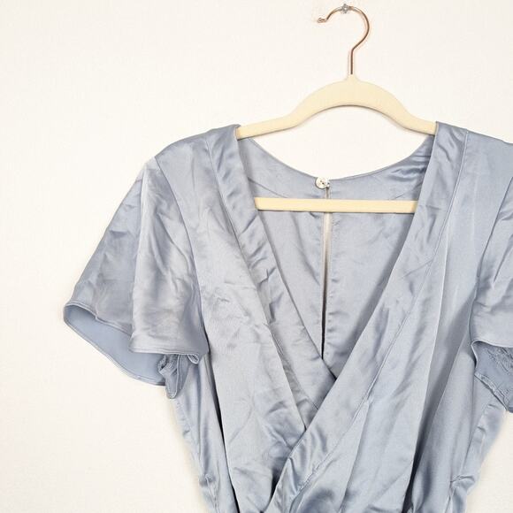 Show Me Your MuMu Light Steel Blue Luxe Satin Say I Do Romper Size L - Picture 3 of 10